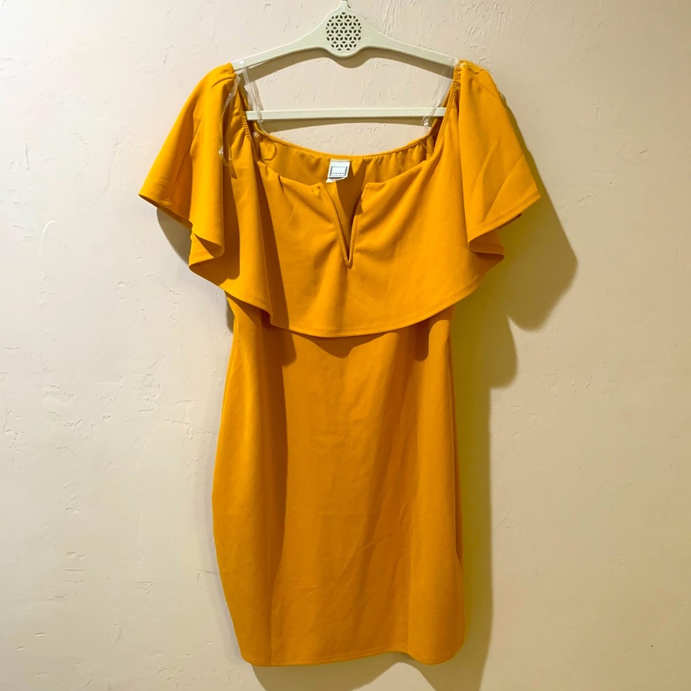 Mustard off the shoulder mini dress